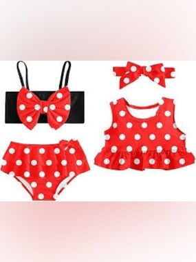 NWT 24M Minnie Mouse Girls Red Polka Dot 4-Piece Swim Set